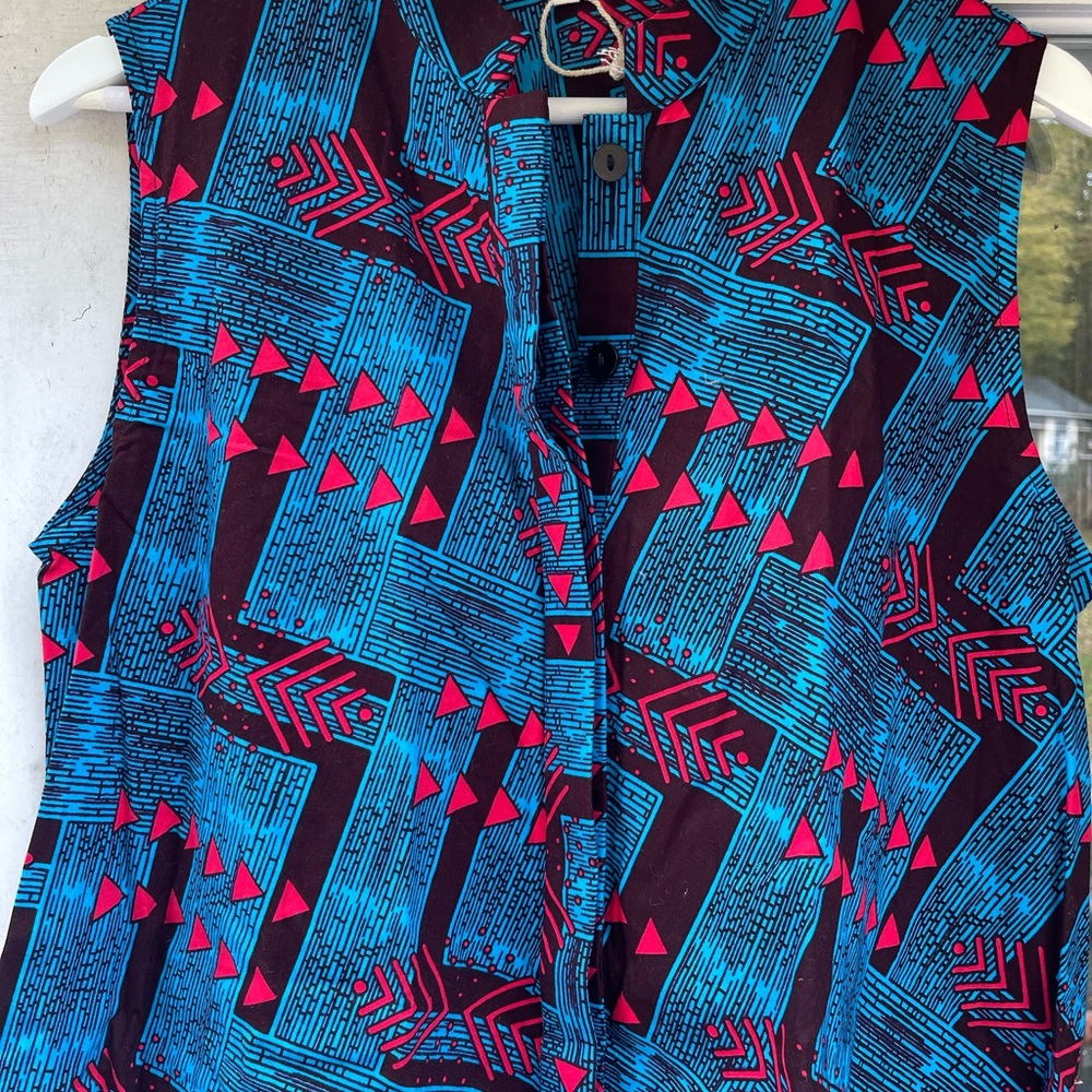 Vibrant Blue and Red Geometric Sleeveless Dress